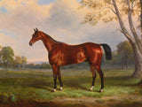 Fine Oleograph on Canvas - Bay Horse by a Tree