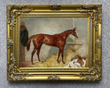 Fine Oleograph on Canvas - A Bay Racehorse in a Stable at. Harry Hall