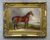 Fine Lithograph on Stretched Canvas of a Bay Hunter in an Extensive Landscape