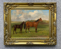 Fine Oleograph on Canvas - Study of a Mare & Foal