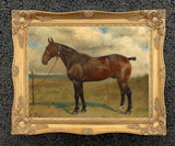 Gilt Framed Oleograph of  a Bay Hunter in a Landscape