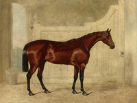 Gilt Framed Oleograph of  a Bay Hunter in a Stable after J.F.Herring