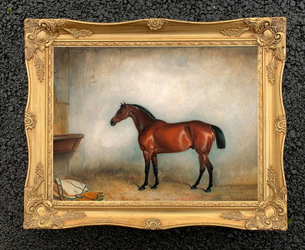 Oleograph on Canvas of a Horse in a Stable after Claude Ferneley