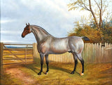 Oleograph on Canvas of a Dun Horse in a Yard