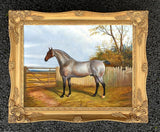 Oleograph on Canvas of a Dun Horse in a Yard