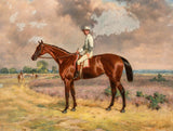 Oleograph on Canvas of a Racehorse with Jockey Up