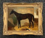 Oleograph on Canvas of a Bay Horse with a Kitten