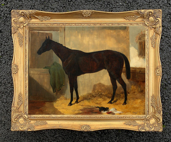 Oleograph on Canvas of a Bay Horse with a Kitten