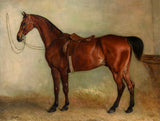 Oleograph on Canvas of the Bay Horse "Escape" in a Stable