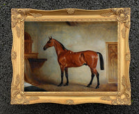 Gilt Framed Oleograph of  a Bay Horse in a Stable after Ferneley