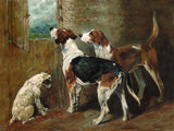 Gilt Framed Oleograph on Canvas- Foxhounds in a Stable after the original by John Emms