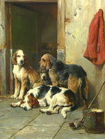 Fine Oleograph on Canvas - "Hounds outside a Stable"