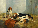 Fine Oleograph on Canvas - "Foxhounds in a Kennel"