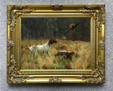 Framed Oleograph on Canvas - Hounds  Pheasant Hunting