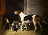 Gilt Framed Oleograph of a Foxhound & Puppies