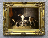 Gilt Framed Oleograph of a Foxhound & Puppies