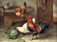 Fine Oleograph on Canvas - Chickens & Hens in an Outhouse