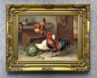 Fine Oleograph on Canvas - Chickens & Hens in an Outhouse