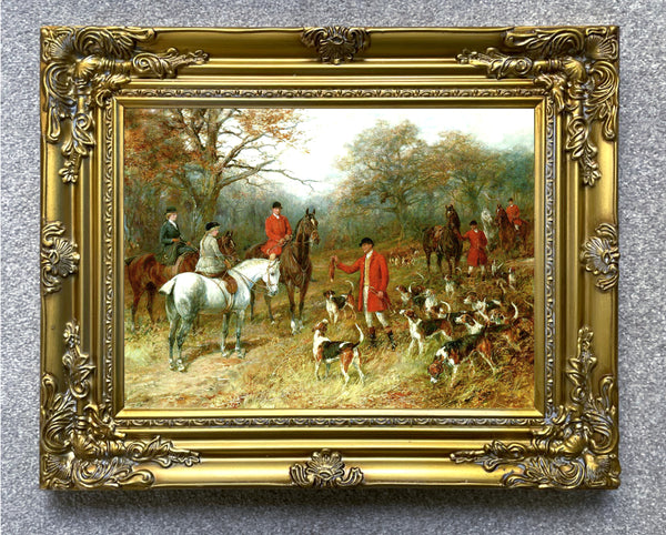 Fine Oleograph on Canvas of Huntsmen & Hounds in a Landscape