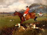 Fine Oleograph on Canvas of Huntsmen & Hounds "Over the Hedge"