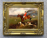 Fine Oleograph on Canvas of Huntsmen & Hounds "Over the Hedge"