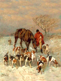 Oleograph on Canvas of a Huntsman & Hounds in Winter