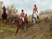 Oleograph on Canvas of a Hunting Scene - "Over the Gate"