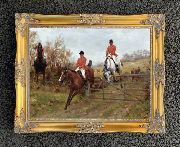 Oleograph on Canvas of a Hunting Scene - "Over the Gate"