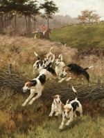 Oleograph on Canvas of a Huntsmen & Hounds "Over the Hedge"