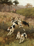 Oleograph on Canvas of a Huntsmen & Hounds "Over the Hedge"