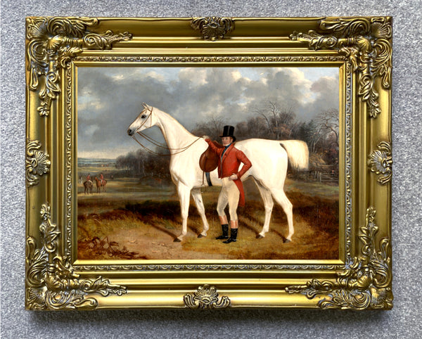 Oleograph on Canvas of a Huntsman with a White Horse aft. John Ferneley