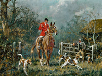 Oleograph on Canvas of a Huntsman and Hounds