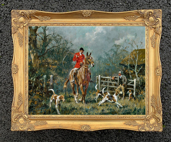 Oleograph on Canvas of a Huntsman and Hounds