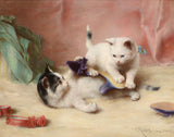 Fine Oleograph on Canvas of Kittens playing with a shoe