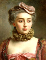 Large Gilt Framed Oleograph Portrait of a Lady in Pink