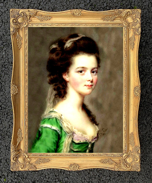 Exquisite Oleograph on Canvas - Portrait of a Lady in green