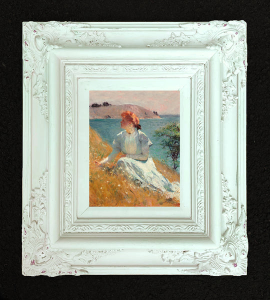 Fine Oleograph on Stretched Canvas of a Lady in a Coastal Landscape