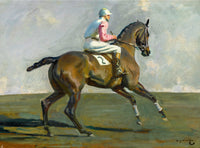 Gilt Framed Oleograph of  a Racehorse with Jockey Up aft. Munnings