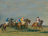 Fine Oleograph on Canvas of Racehorses "Silks & Satins" aft. Munnings