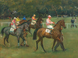 Fine Oleograph on Canvas of Racehorses "Going out at Kempton" aft. Munnings