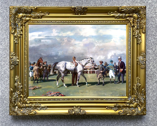 Fine Oleograph on Canvas - Saddling Mahmoud 1936 Derby Winner aft. Munnings