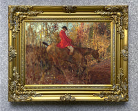 Fine Oleograph on Canvas of Racehorses "Over the Ditch" aft. Munnings