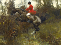 Fine Oleograph on Canvas of a Huntsman "Over the Hedge" aft. Munnings