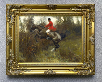 Fine Oleograph on Canvas of a Huntsman "Over the Hedge" aft. Munnings