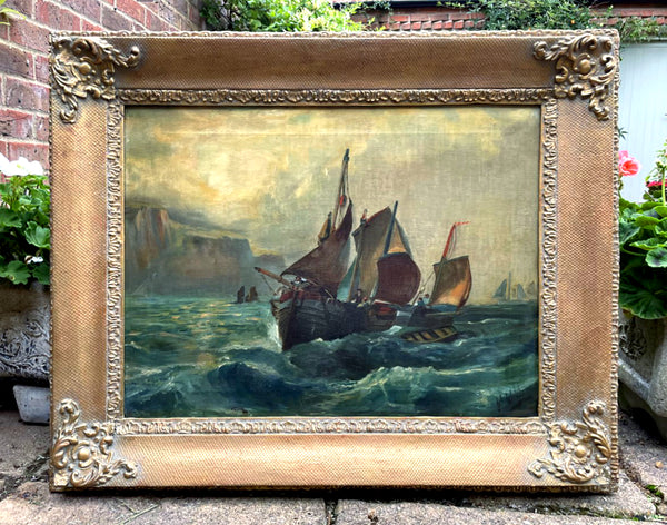 Superb C19th Victorian Oil on Canvas - Shipping off the Coast - W.Webb 1895 SOLD