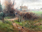 Superb Large Vintage Oil on Board - Farmhouse Landscape with Chickens & Horses in a Paddock - J G Mace 1991 SOLD