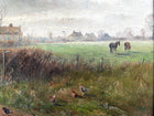 Superb Large Vintage Oil on Board - Farmhouse Landscape with Chickens & Horses in a Paddock - J G Mace 1991 SOLD