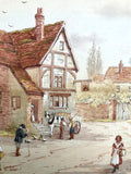 Fine C19th Victorian Watercolour depicting a busy Village Street Scene by J Cox SOLD