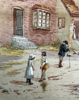 Fine C19th Victorian Watercolour depicting a busy Village Street Scene by J Cox SOLD