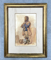 Excellent Mid C19th Victorian Italian School Watercolour of a Peasant